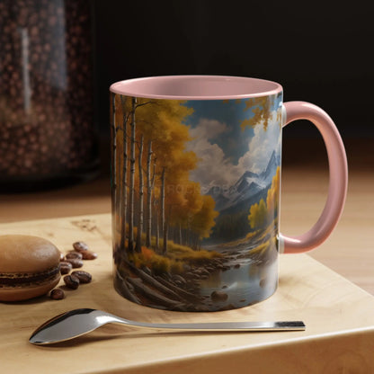 Coffee Mug — Mountain River with Aspen Trees Accent (11/15 oz) - Mug
