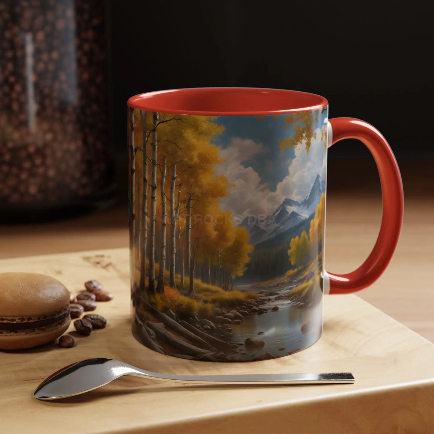 Coffee Mug — Mountain River with Aspen Trees Accent (11/15 oz) - Mug