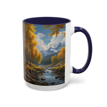 Coffee Mug — Mountain River with Aspen Trees Accent (11/15 oz) - Mug