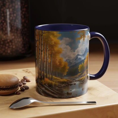 Coffee Mug — Mountain River with Aspen Trees Accent (11/15 oz) - Mug
