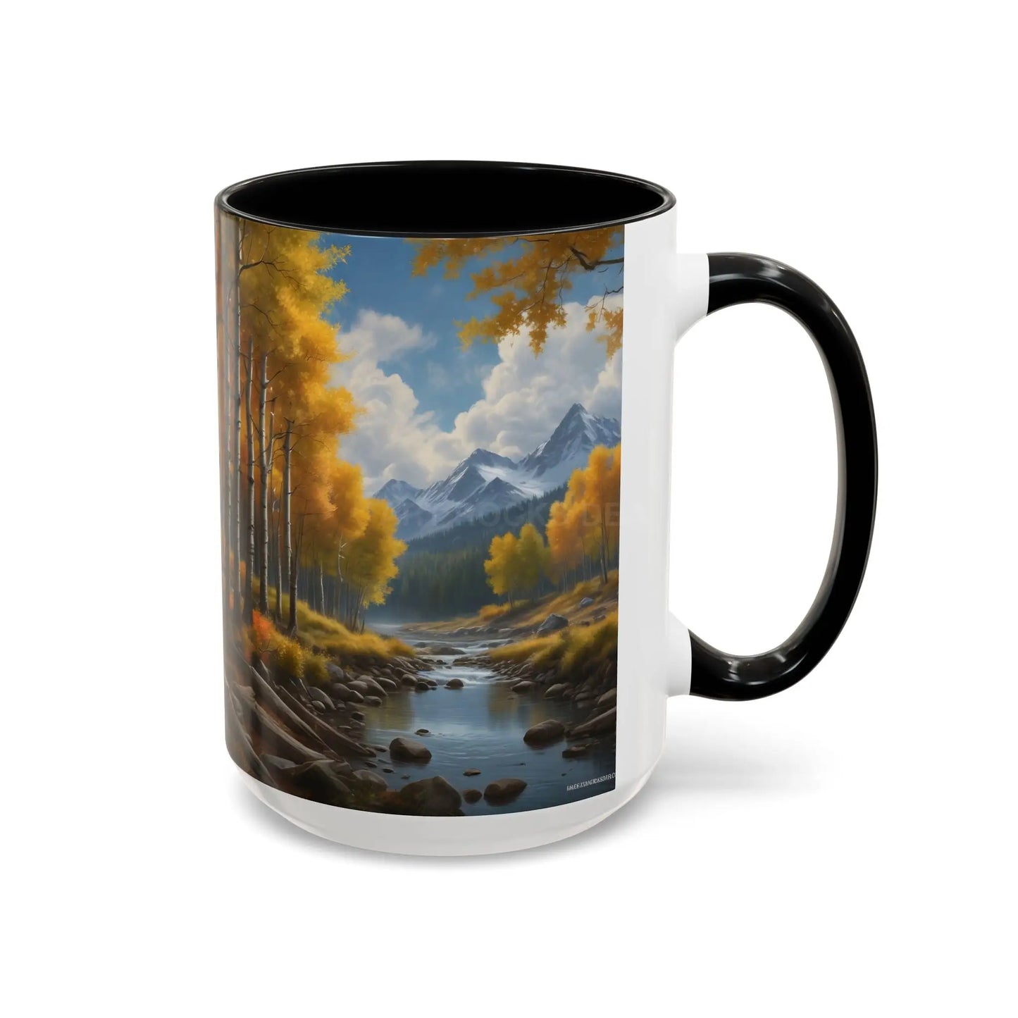 Coffee Mug — Mountain River with Aspen Trees Accent (11/15 oz) - Mug