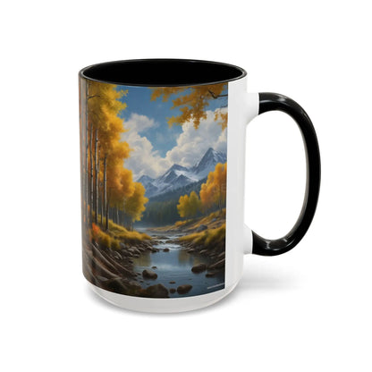 Coffee Mug — Mountain River with Aspen Trees Accent (11/15 oz) - Mug