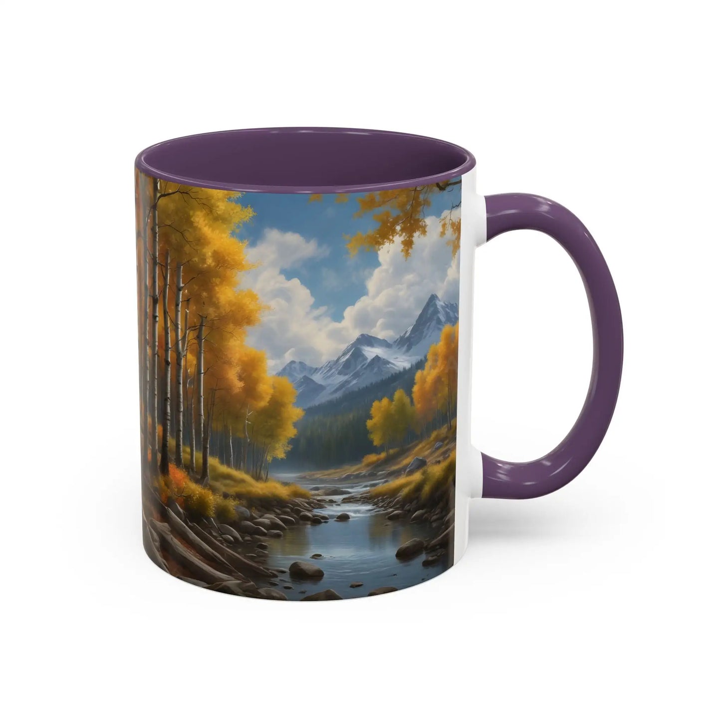Coffee Mug — Mountain River with Aspen Trees Accent (11/15 oz) - Mug