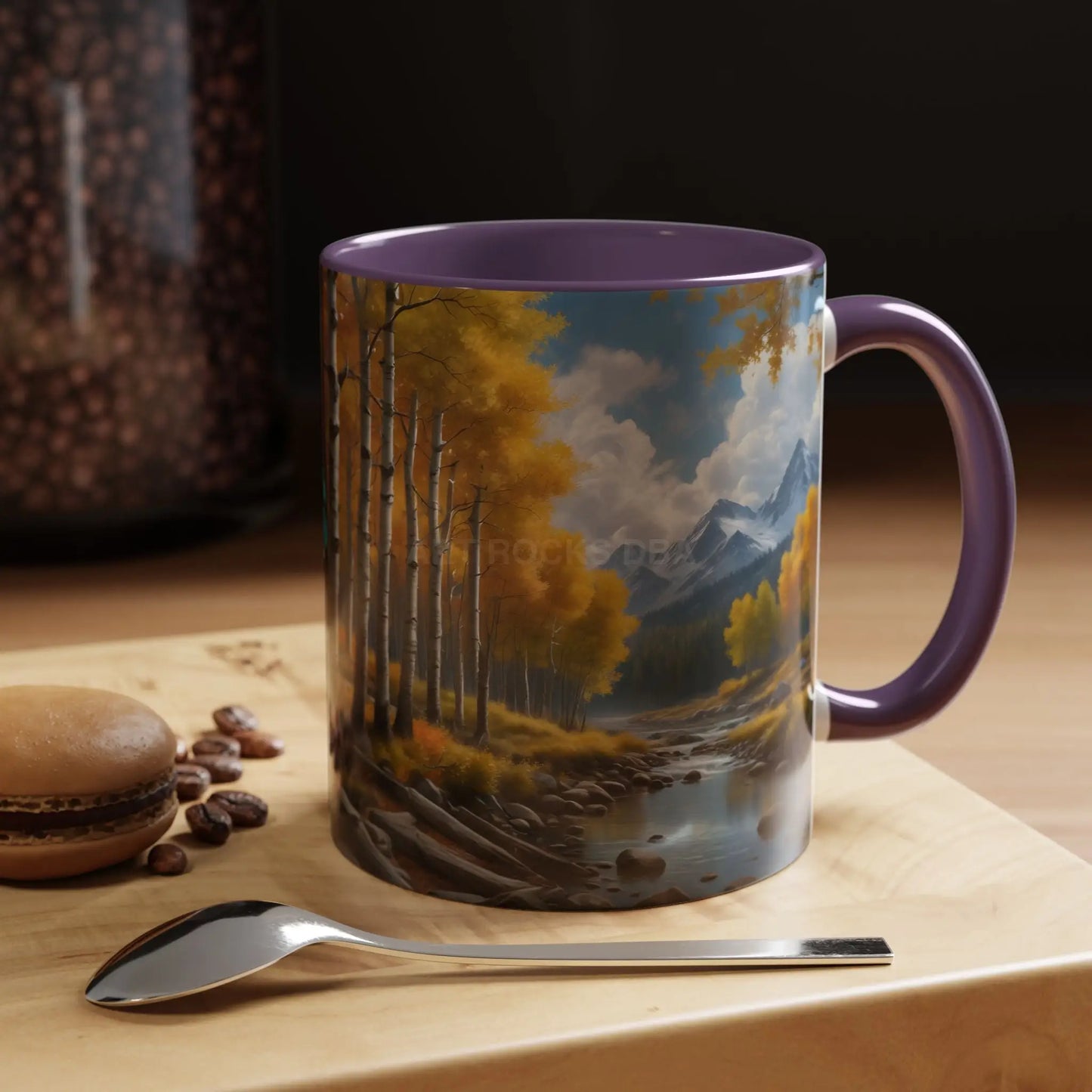 Coffee Mug — Mountain River with Aspen Trees Accent (11/15 oz) - Mug