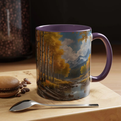 Coffee Mug — Mountain River with Aspen Trees Accent (11/15 oz) - Mug