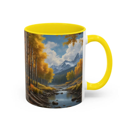 Coffee Mug — Mountain River with Aspen Trees Accent (11/15 oz) - Mug