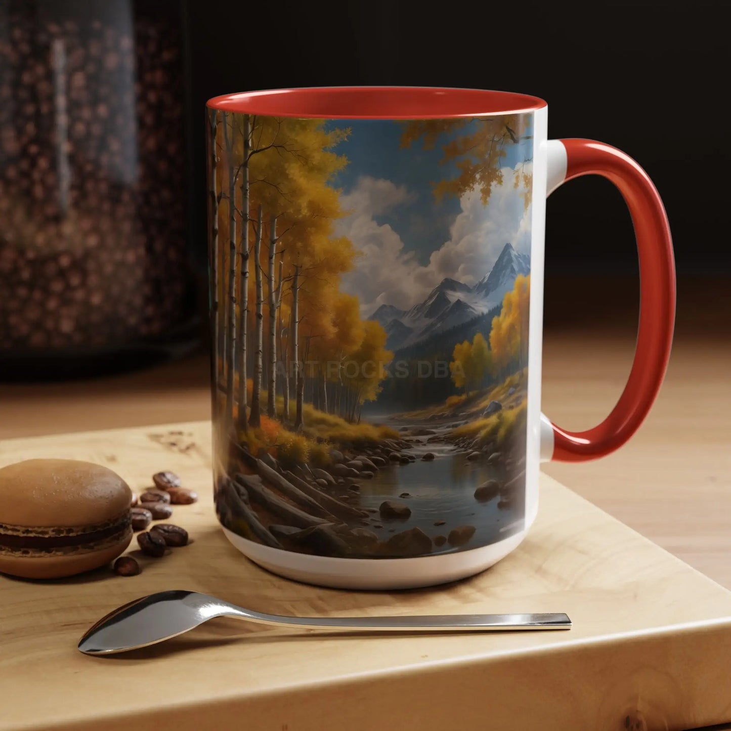 Coffee Mug — Mountain River with Aspen Trees Accent (11/15 oz) - Mug
