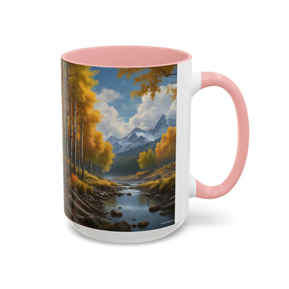 Coffee Mug — Mountain River with Aspen Trees Accent (11/15 oz) - Mug