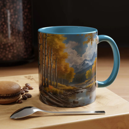 Coffee Mug — Mountain River with Aspen Trees Accent (11/15 oz) - Mug