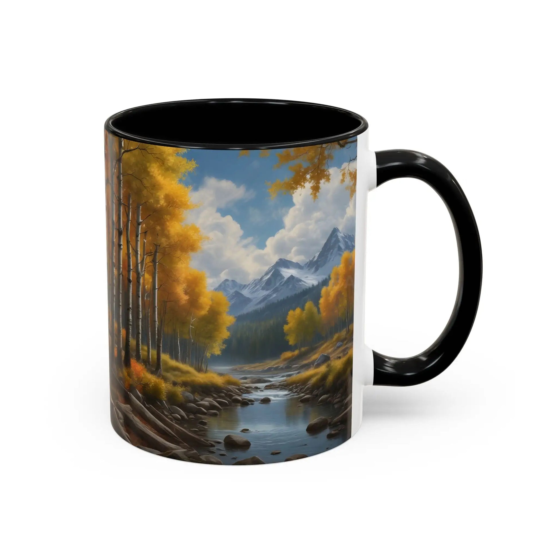 Coffee Mug — Mountain River with Aspen Trees Accent (11/15 oz) - Mug