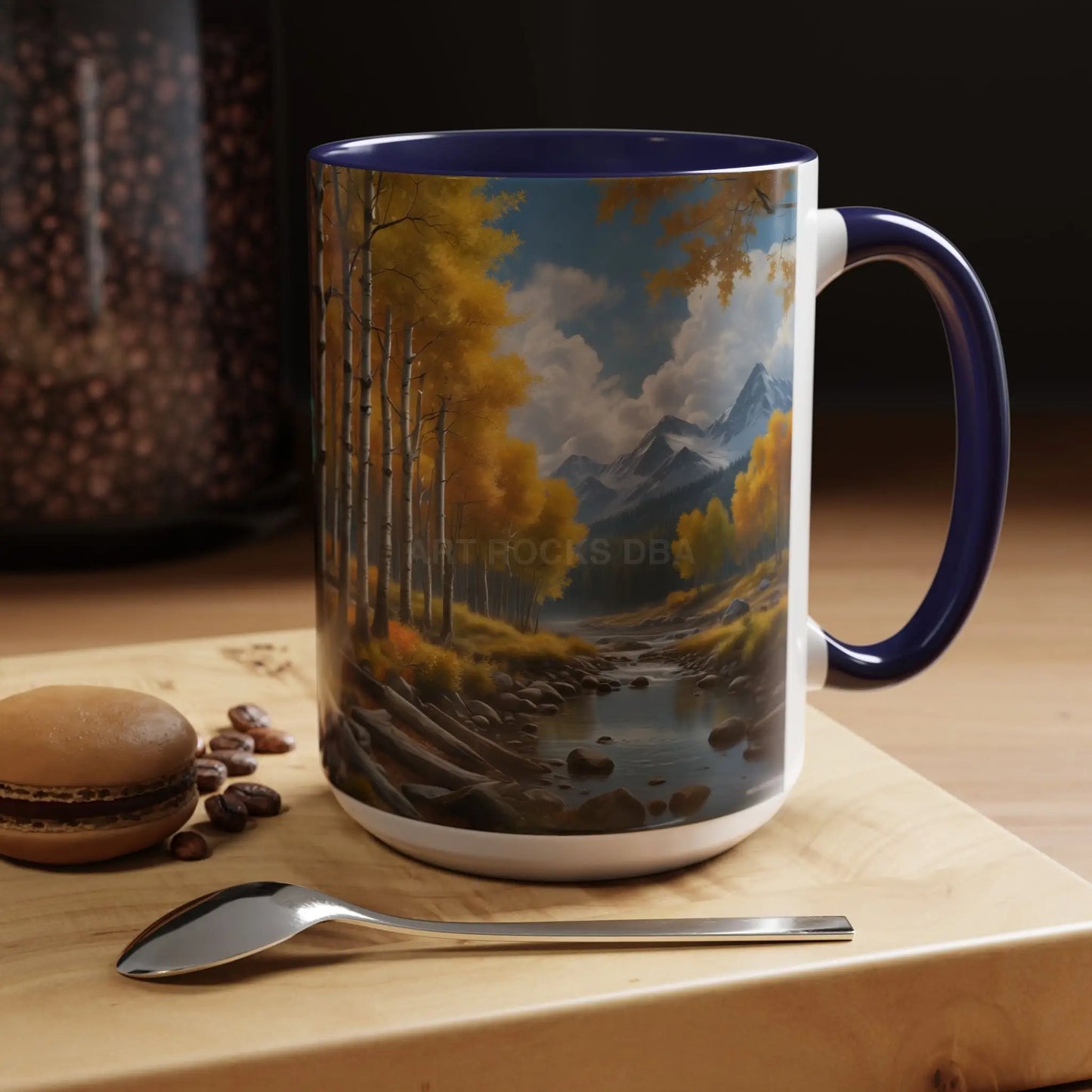 Coffee Mug — Mountain River with Aspen Trees Accent (11/15 oz) - Mug
