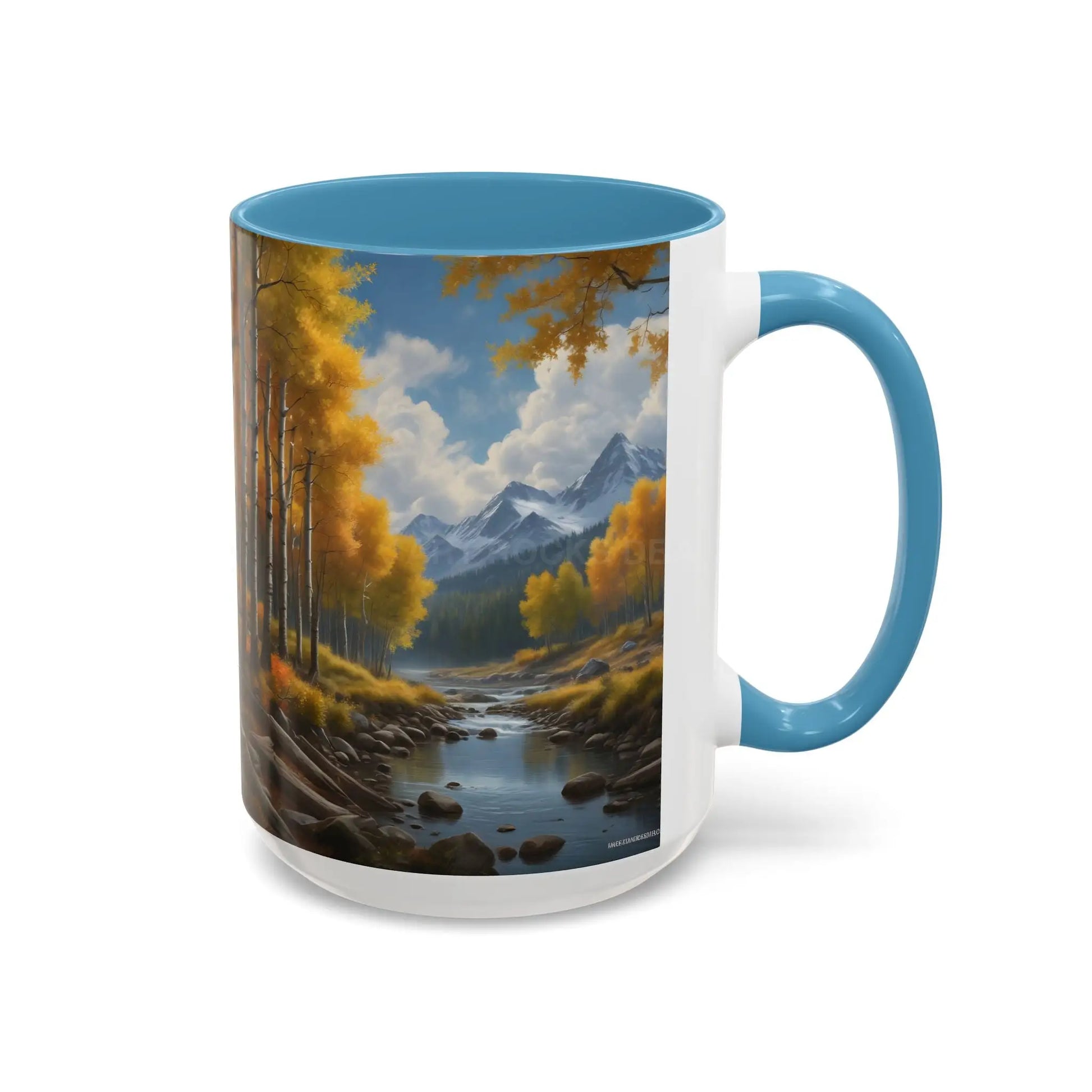 Coffee Mug — Mountain River with Aspen Trees Accent (11/15 oz) - Mug