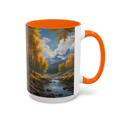 Coffee Mug — Mountain River with Aspen Trees Accent (11/15 oz) - Mug