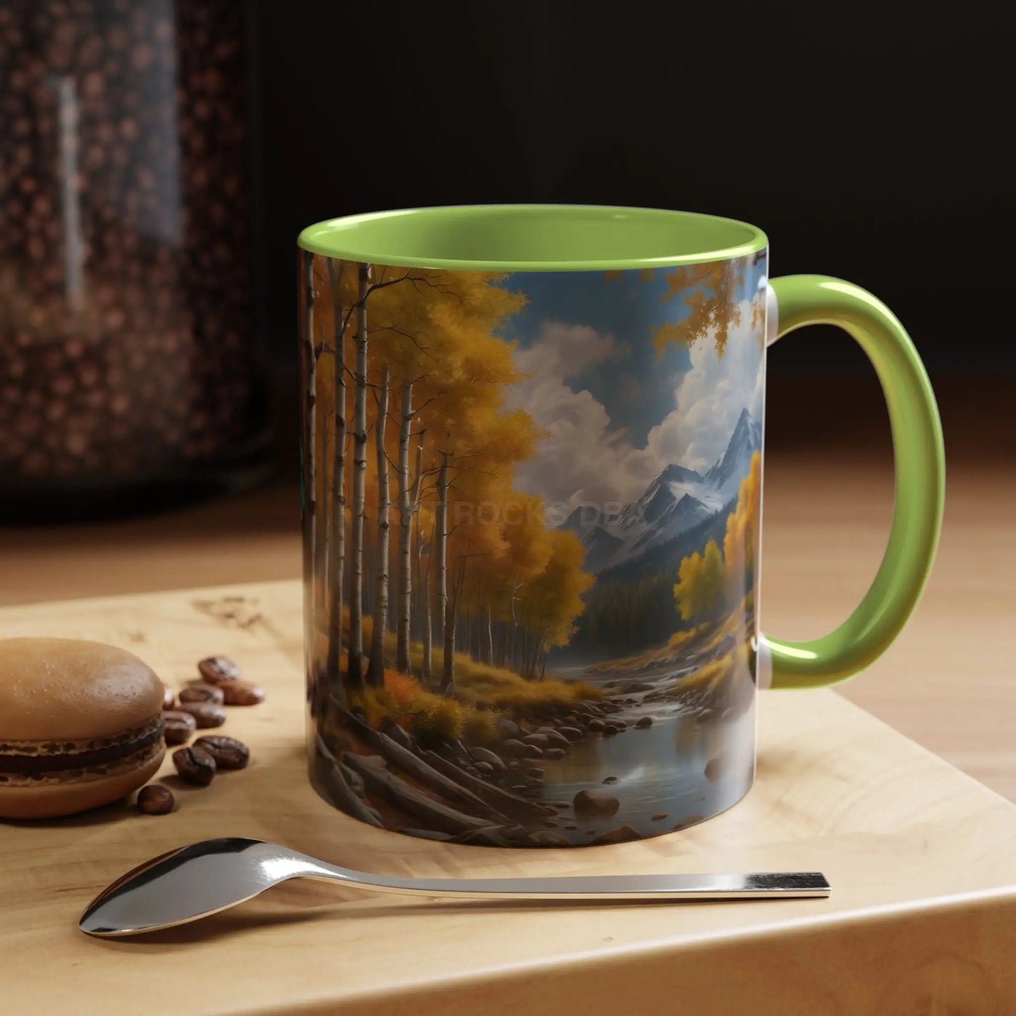 Coffee Mug — Mountain River with Aspen Trees Accent (11/15 oz) - Mug