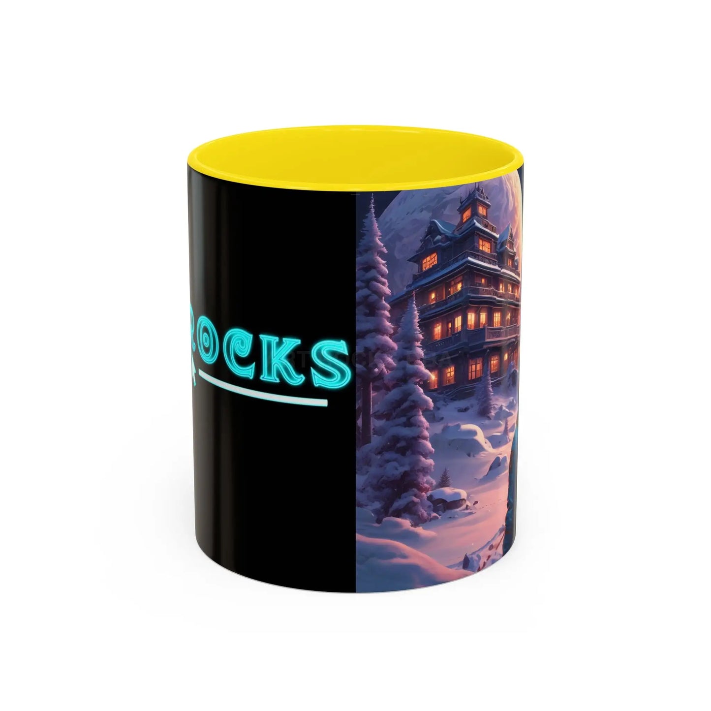Coffee Mug — Winter Space Traveling with Backpacker (Accent 11/15oz) - 11oz / Yellow - Mug