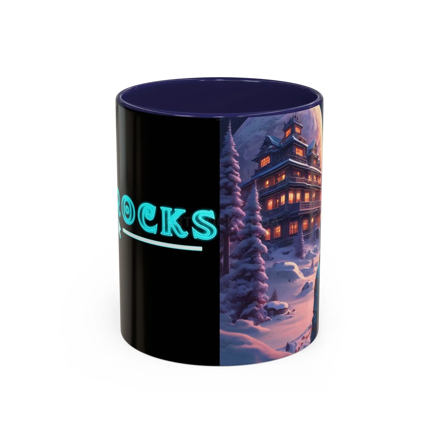Coffee Mug — Winter Space Traveling with Backpacker (Accent 11/15oz) - 11oz / Navy - Mug