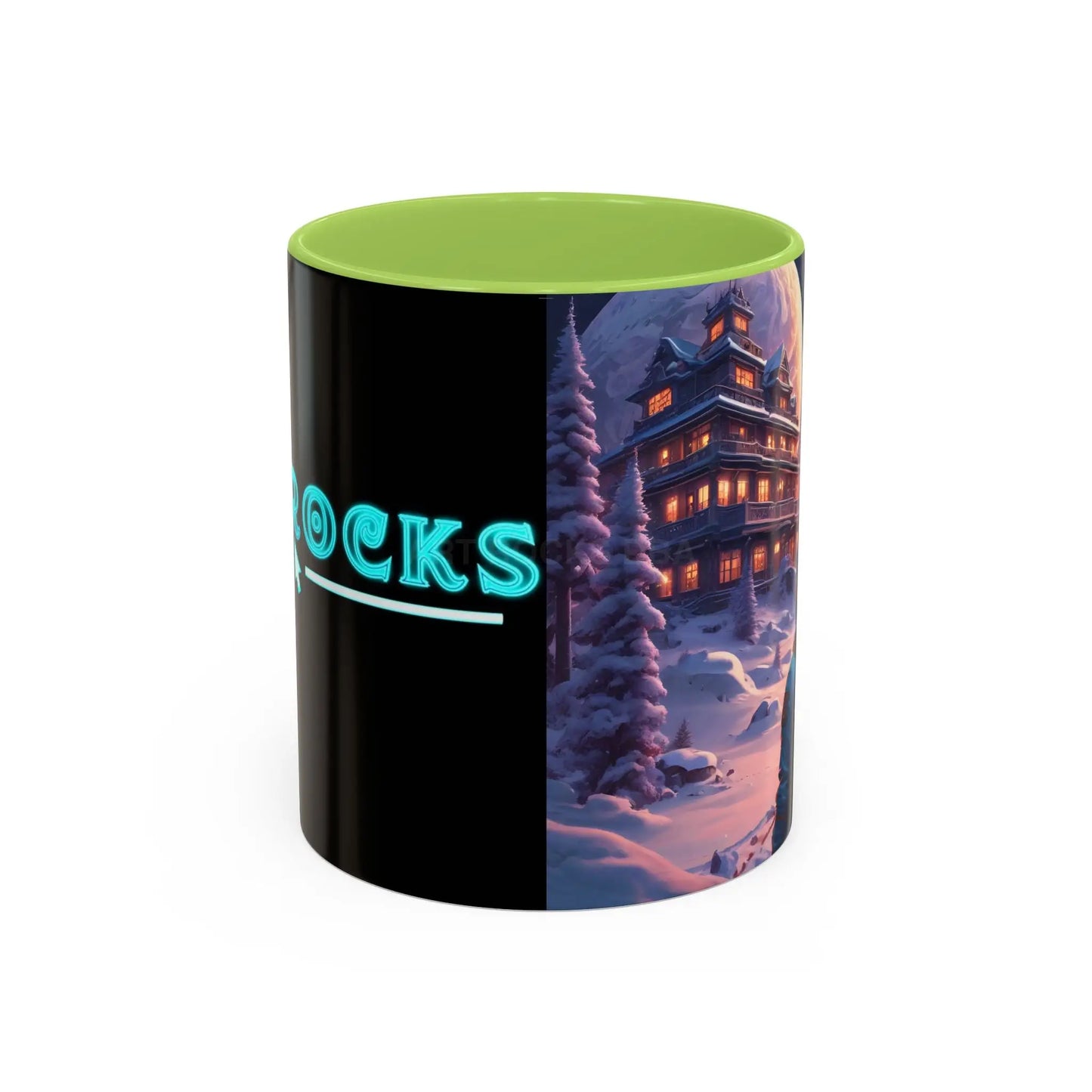 Coffee Mug — Winter Space Traveling with Backpacker (Accent 11/15oz) - 11oz / Light Green - Mug