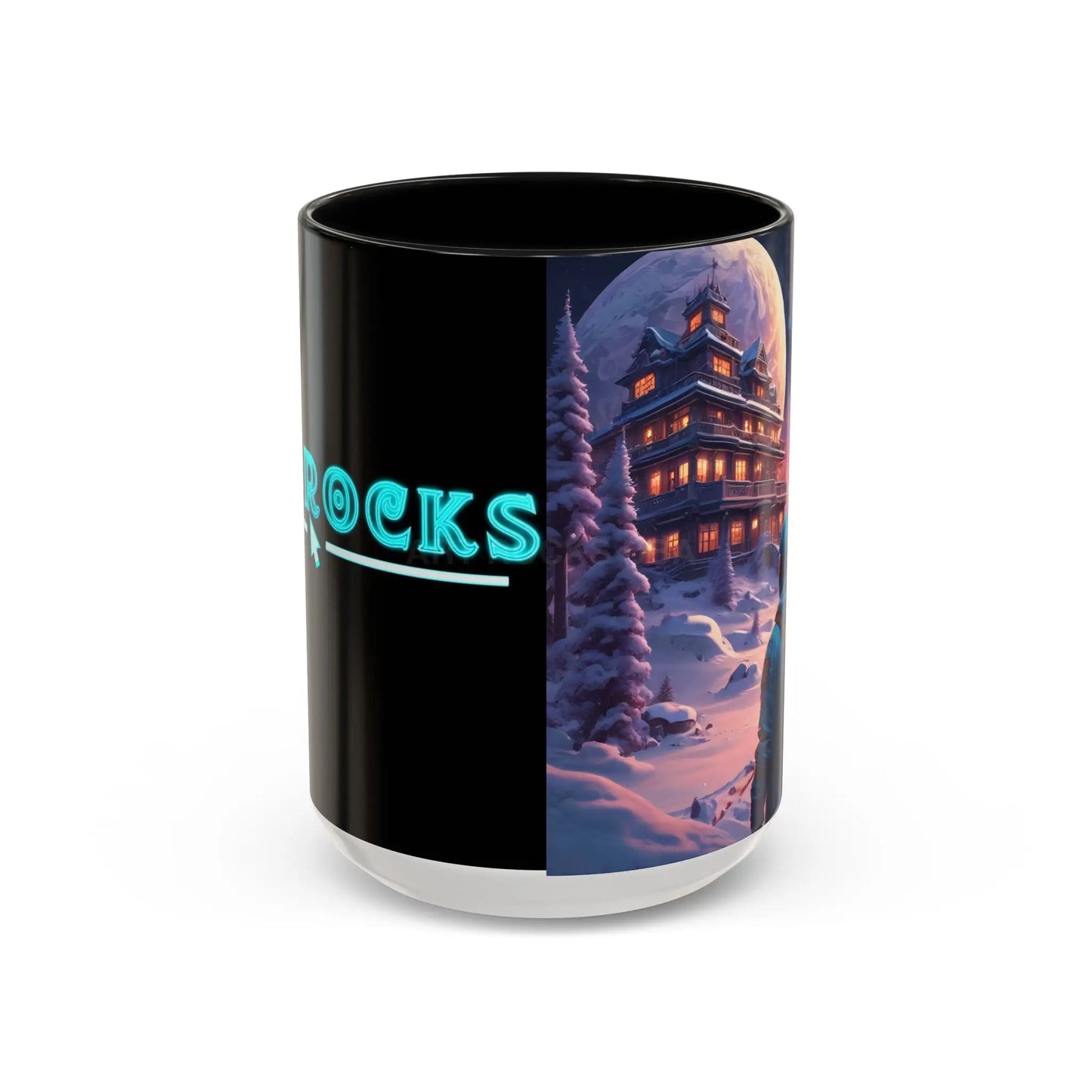 Coffee Mug — Winter Space Traveling with Backpacker (Accent 11/15oz) - 15oz / Black - Mug