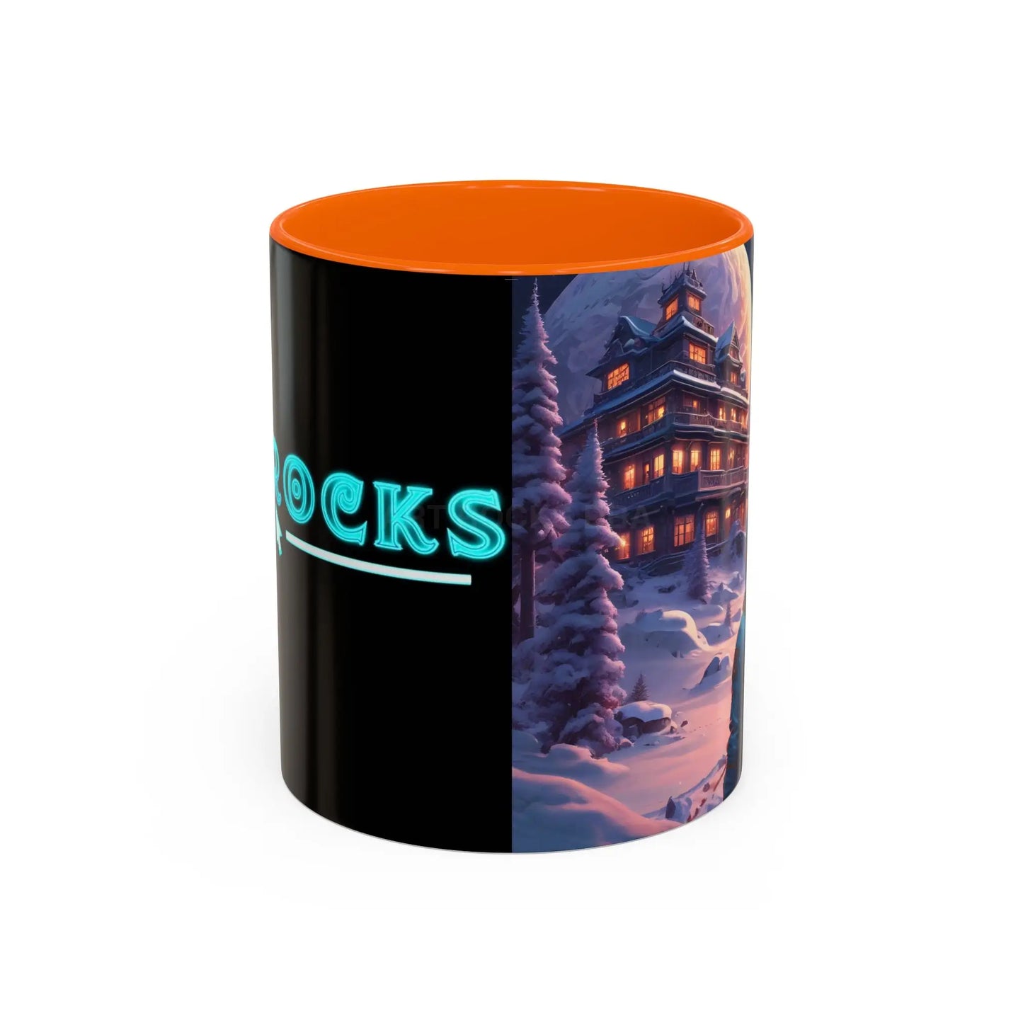 Coffee Mug — Winter Space Traveling with Backpacker (Accent 11/15oz) - 11oz / Orange - Mug