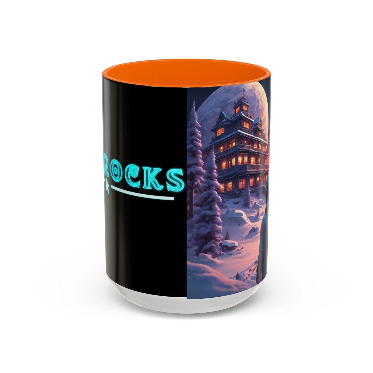 Coffee Mug — Winter Space Traveling with Backpacker (Accent 11/15oz) - 15oz / Orange - Mug