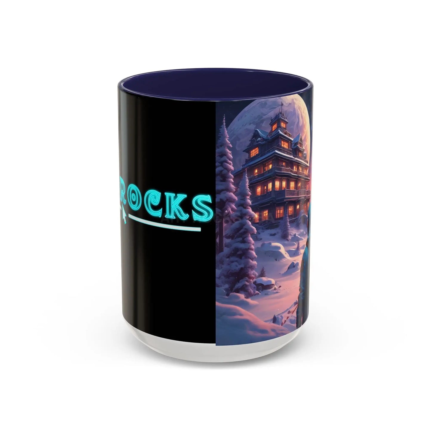 Coffee Mug — Winter Space Traveling with Backpacker (Accent 11/15oz) - 15oz / Navy - Mug