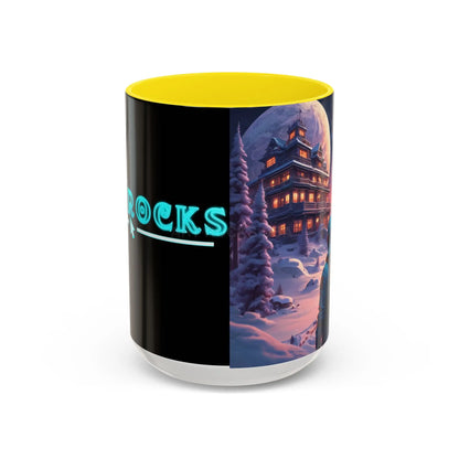 Coffee Mug — Winter Space Traveling with Backpacker (Accent 11/15oz) - 15oz / Yellow - Mug