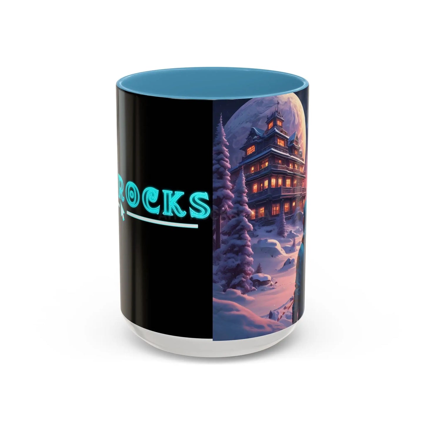 Coffee Mug — Winter Space Traveling with Backpacker (Accent 11/15oz) - 15oz / Light Blue - Mug