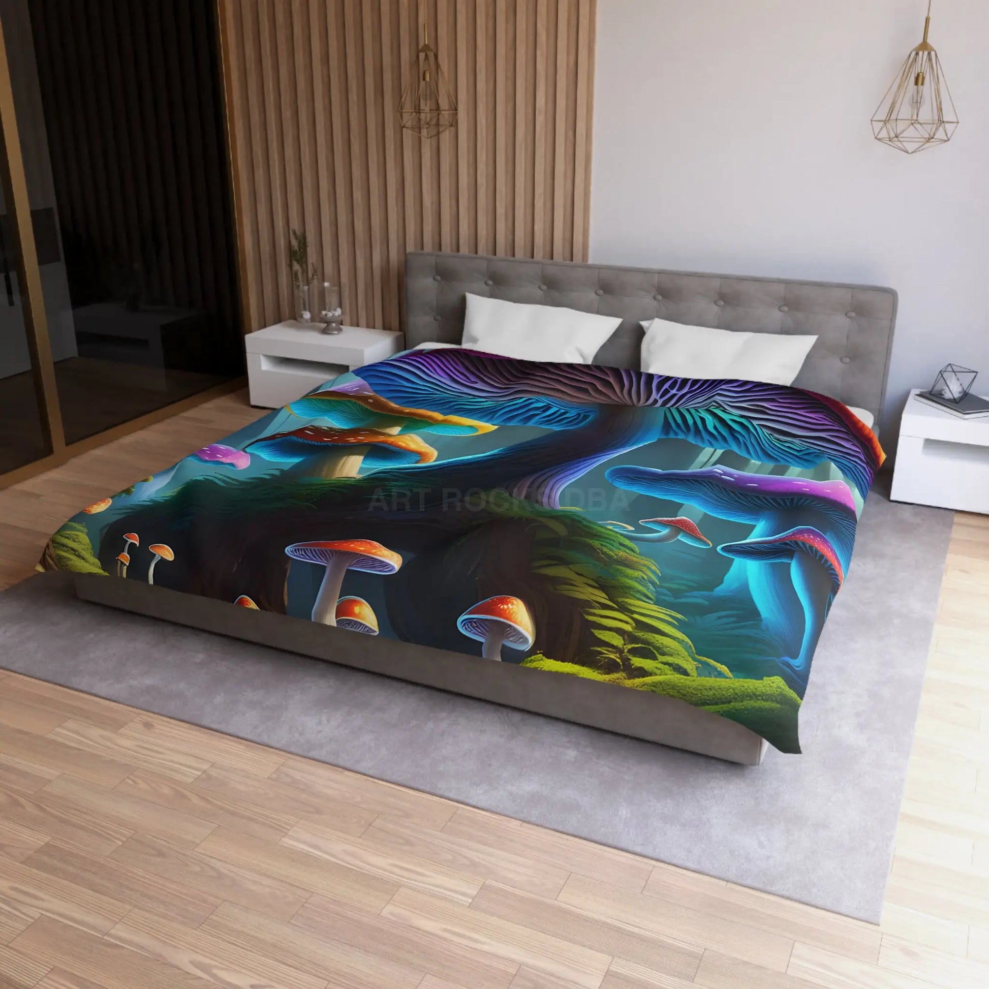 Colorful Mushroom Forest Duvet Cover Whimsical Bedding Bohemian Bedroom Decor Nature Lover Gift Cozy Home Accents