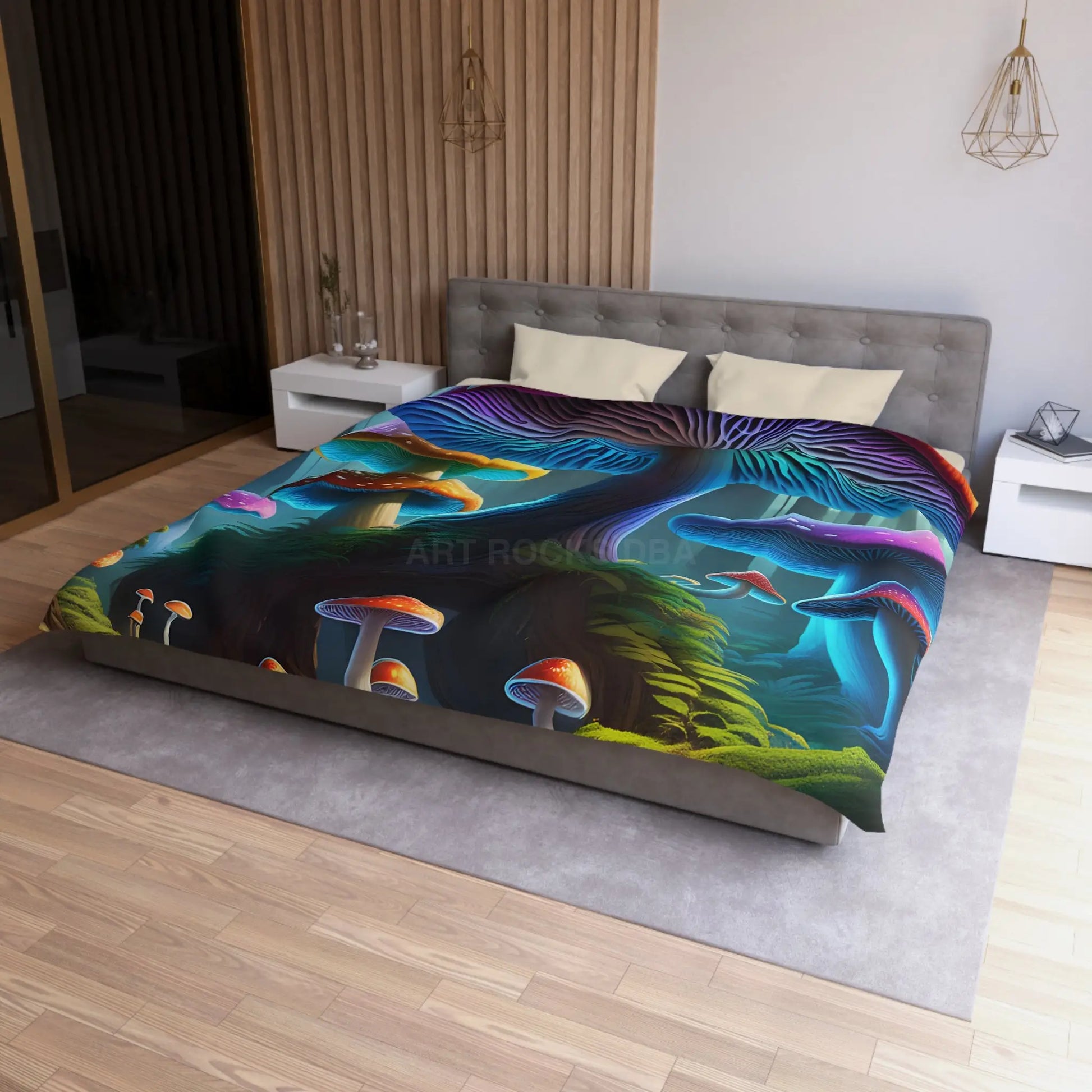 Colorful Mushroom Forest Duvet Cover Whimsical Bedding Bohemian Bedroom Decor Nature Lover Gift Cozy Home Accents