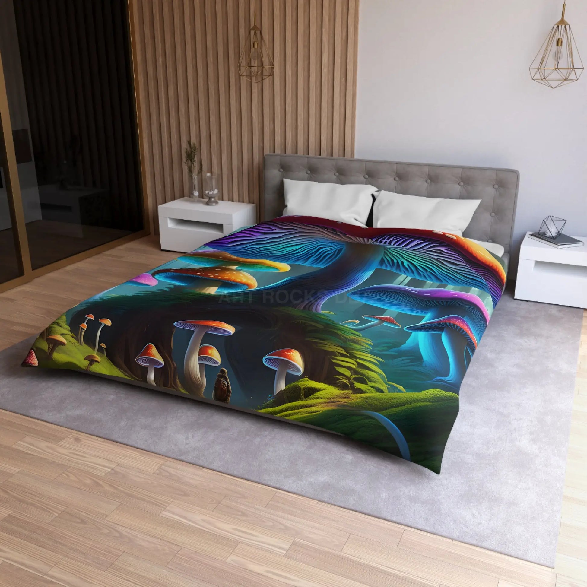Colorful Mushroom Forest Duvet Cover Whimsical Bedding Bohemian Bedroom Decor Nature Lover Gift Cozy Home Accents