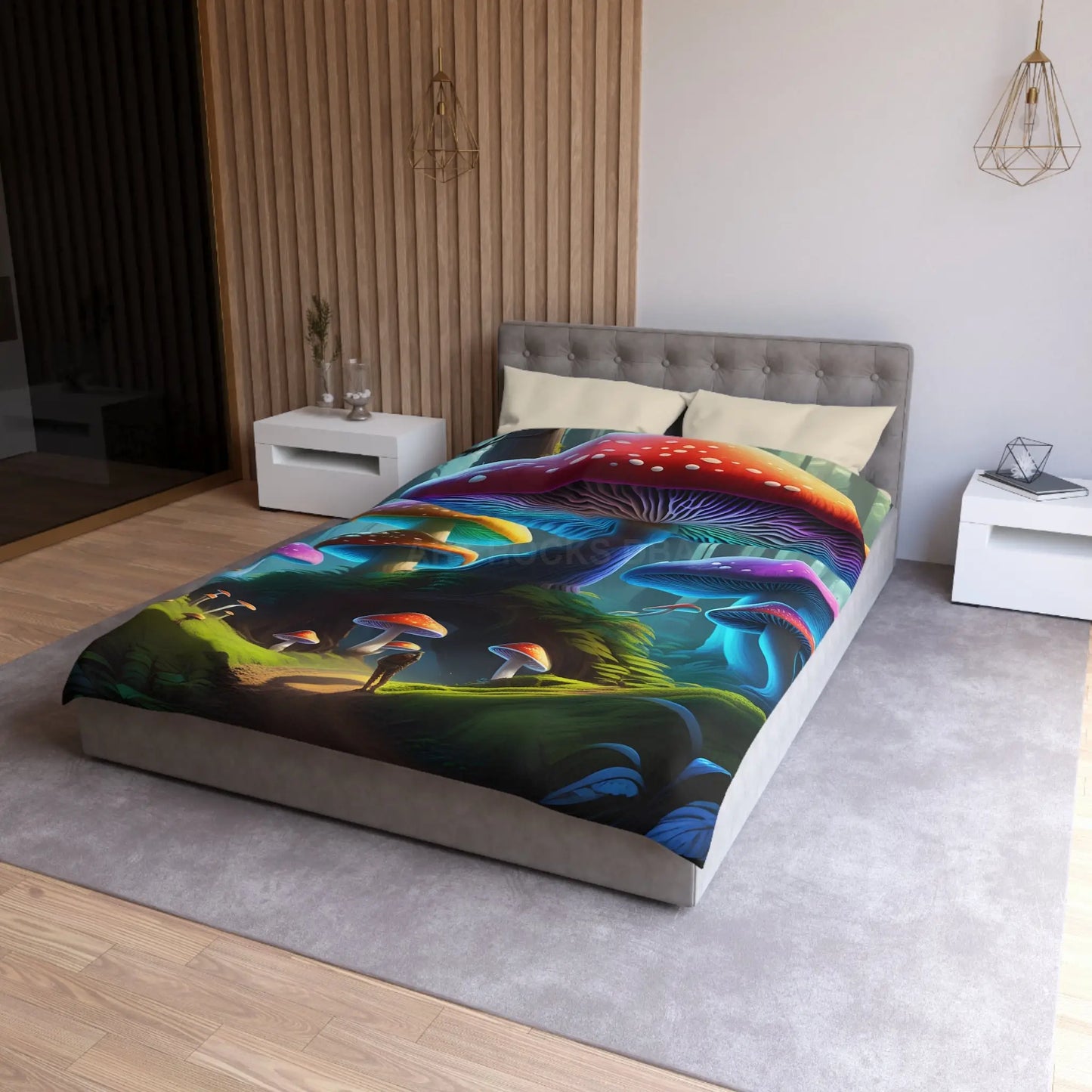 Colorful Mushroom Forest Duvet Cover Whimsical Bedding Bohemian Bedroom Decor Nature Lover Gift Cozy Home Accents