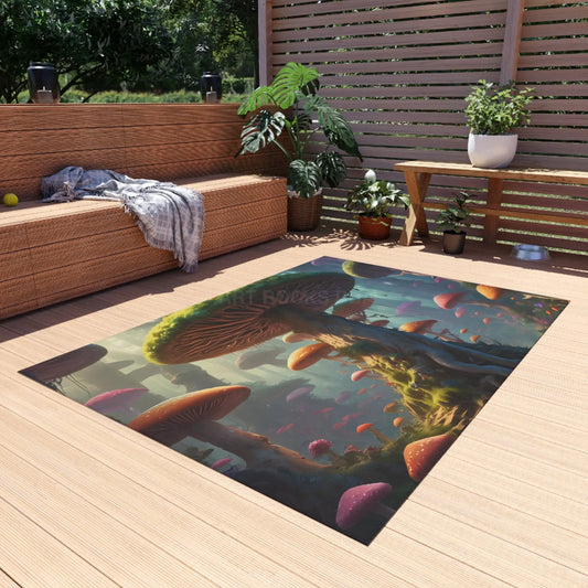 Colorful Mushroom Forest Outdoor Rug Boho Patio Mat Garden Decor Camping Accessory Nature Inspired Home Decor Outdoor