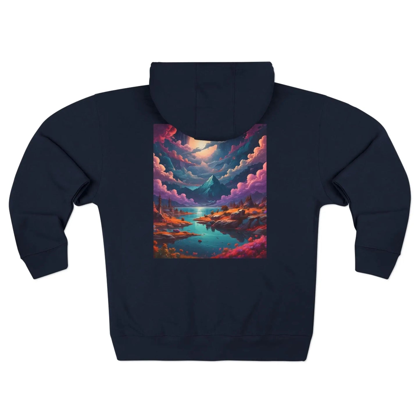 Colorful Surreal Mountain Landscape Zip-Up Hoodie - XS / Navy - Hoodie