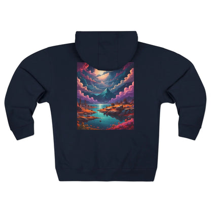 Colorful Surreal Mountain Landscape Zip-Up Hoodie - XS / Navy - Hoodie