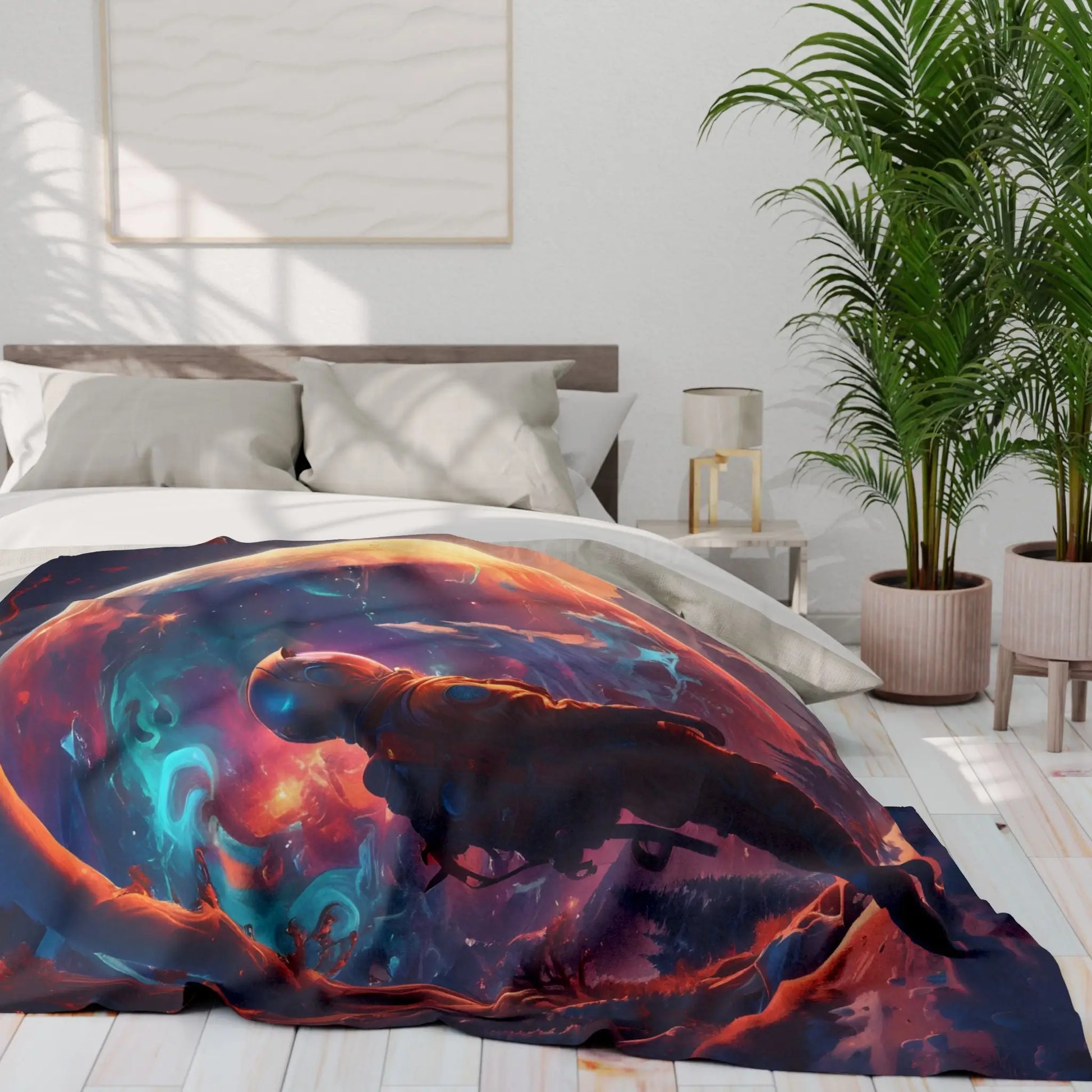 Cosmic Adventure Fleece Blanket - Cozy Space Decor for Astronaut Lovers Gift for Space Enthusiasts Astral Wall Art