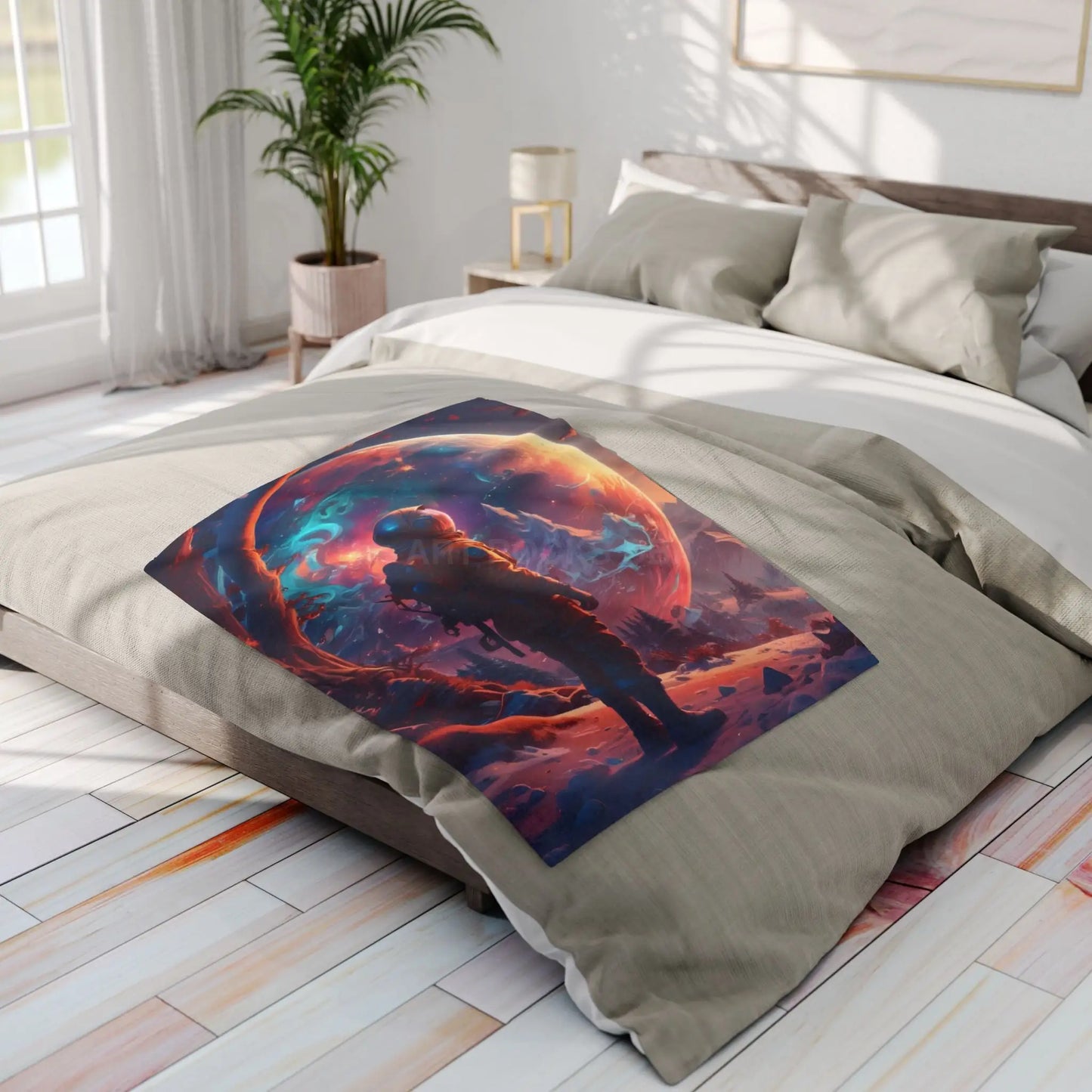 Cosmic Adventure Fleece Blanket - Cozy Space Decor for Astronaut Lovers Gift for Space Enthusiasts Astral Wall Art