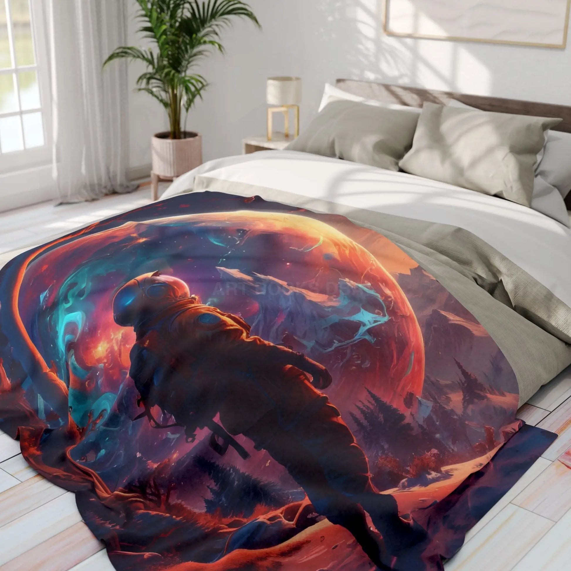 Cosmic Adventure Fleece Blanket - Cozy Space Decor for Astronaut Lovers Gift for Space Enthusiasts Astral Wall Art