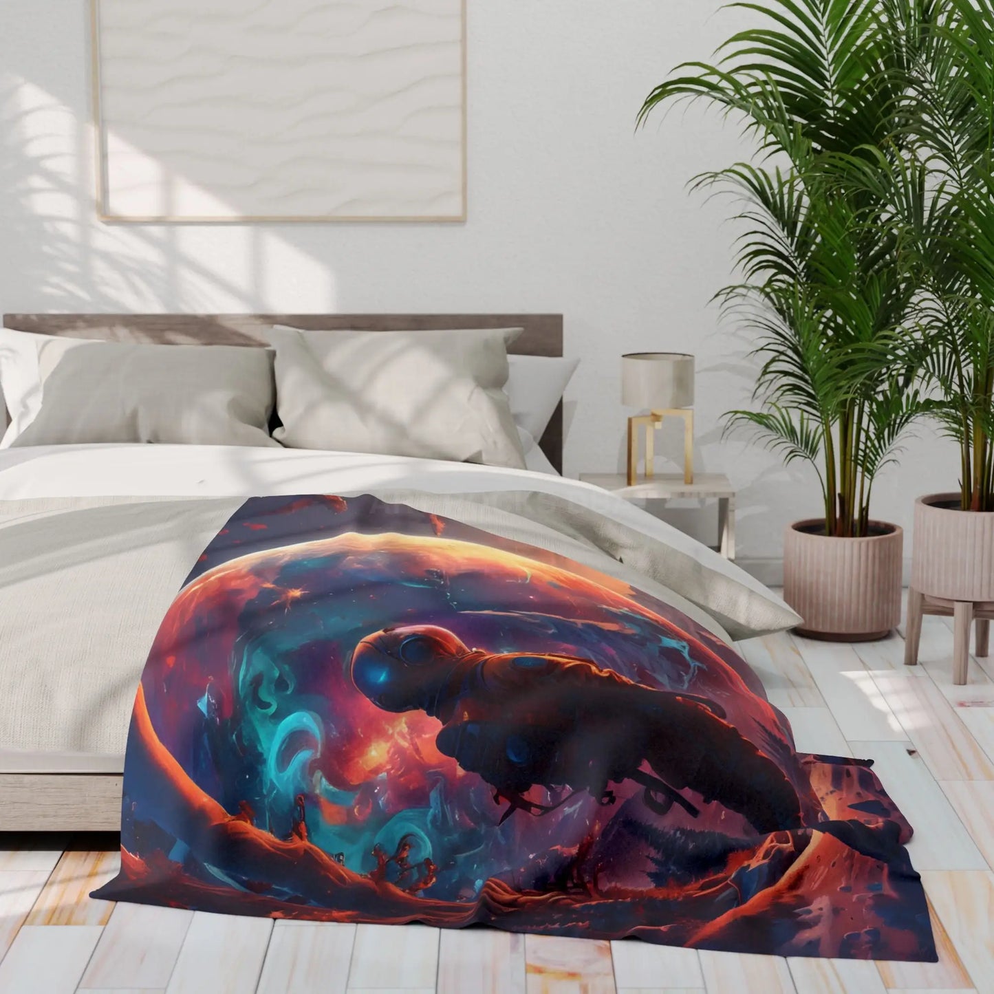 Cosmic Adventure Fleece Blanket - Cozy Space Decor for Astronaut Lovers Gift for Space Enthusiasts Astral Wall Art