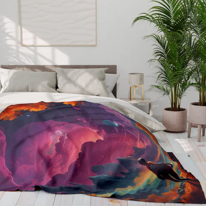 Cosmic Adventure Fleece Blanket - Space Themed Cozy Throw Gift for Stargazers Astronaut Lovers Home Decor Perfect