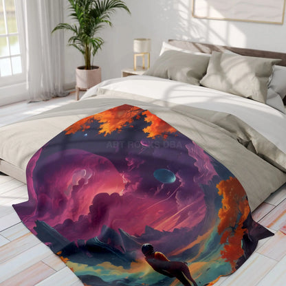Cosmic Adventure Fleece Blanket - Space Themed Cozy Throw Gift for Stargazers Astronaut Lovers Home Decor Perfect