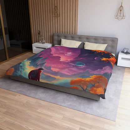 Cosmic Adventure Microfiber Duvet Cover | Space Decor Bedroom Makeover Gift for Astronomers Futuristic Bedding Starry