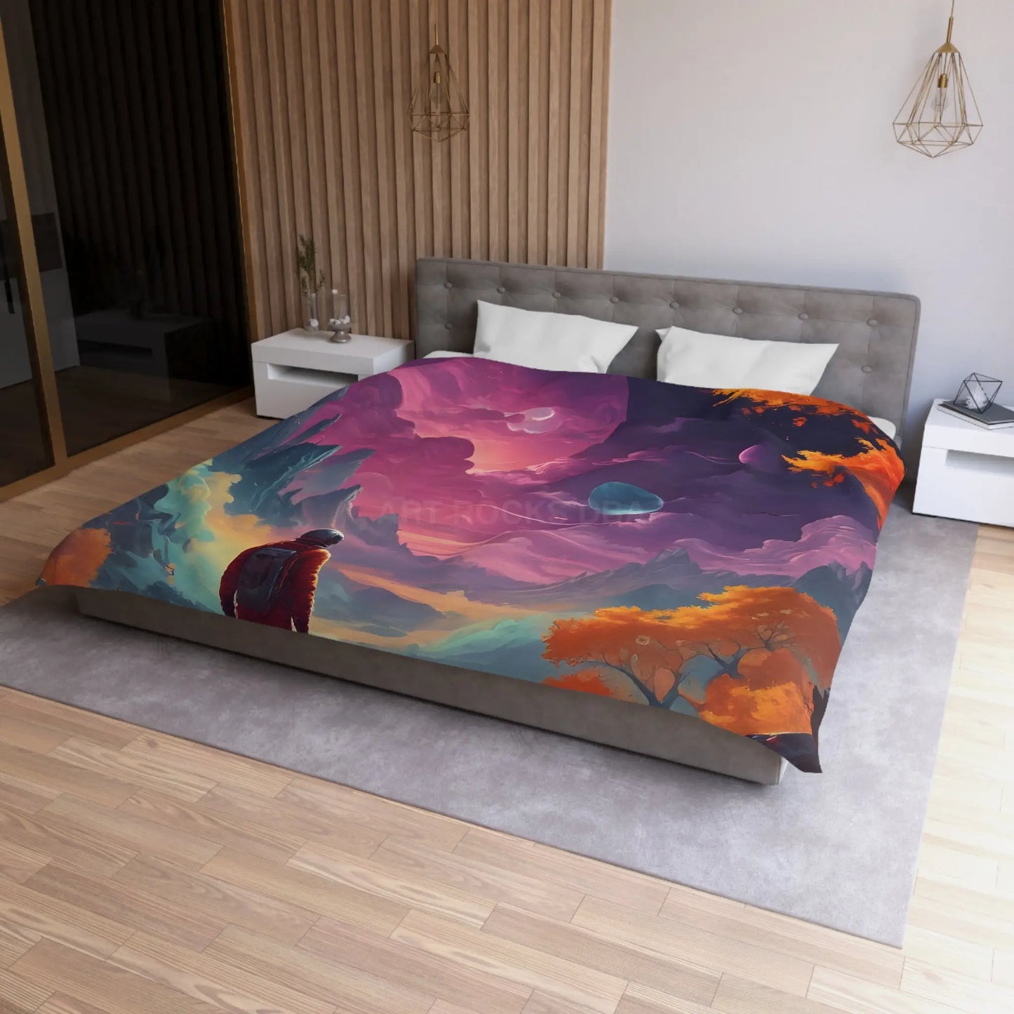 Cosmic Adventure Microfiber Duvet Cover | Space Decor Bedroom Makeover Gift for Astronomers Futuristic Bedding Starry