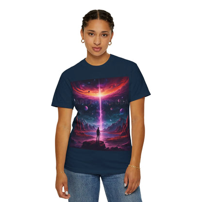 Cosmic Adventure T-shirt Unisex Graphic Tee Space Lover Gift Trendy Lightweight Shirt Universe Art Apparel Dreamy