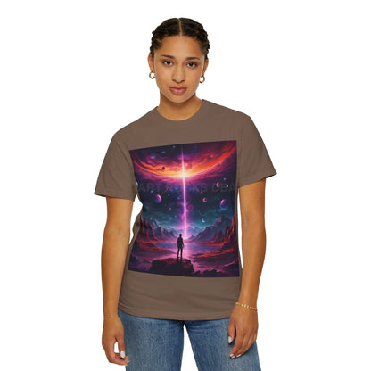 Cosmic Adventure T-shirt Unisex Graphic Tee Space Lover Gift Trendy Lightweight Shirt Universe Art Apparel Dreamy
