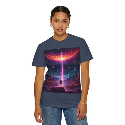 Cosmic Adventure T-shirt Unisex Graphic Tee Space Lover Gift Trendy Lightweight Shirt Universe Art Apparel Dreamy
