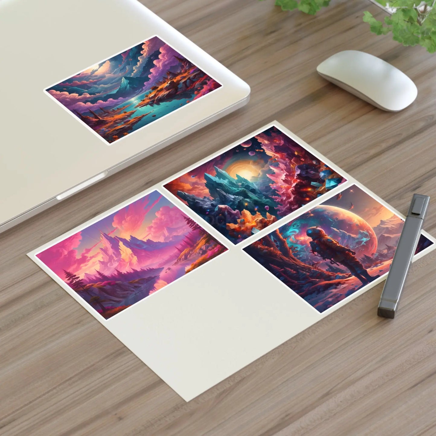 Cosmic Dreamer Sticker Sheets | Space Art Decor Astronaut & Mountain Stickers Planner Accessories Gift for Art Lovers