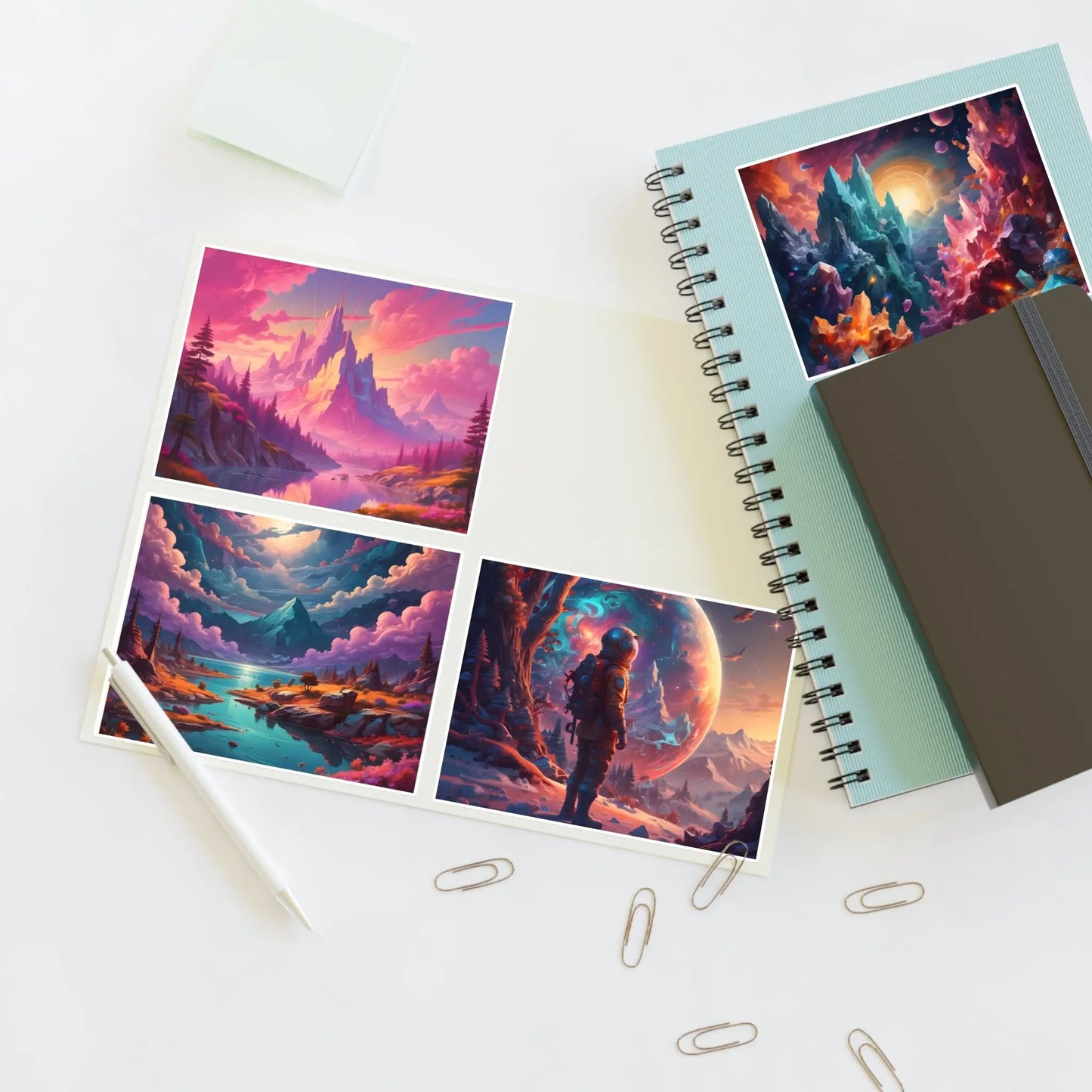 Cosmic Dreamer Sticker Sheets | Space Art Decor Astronaut & Mountain Stickers Planner Accessories Gift for Art Lovers