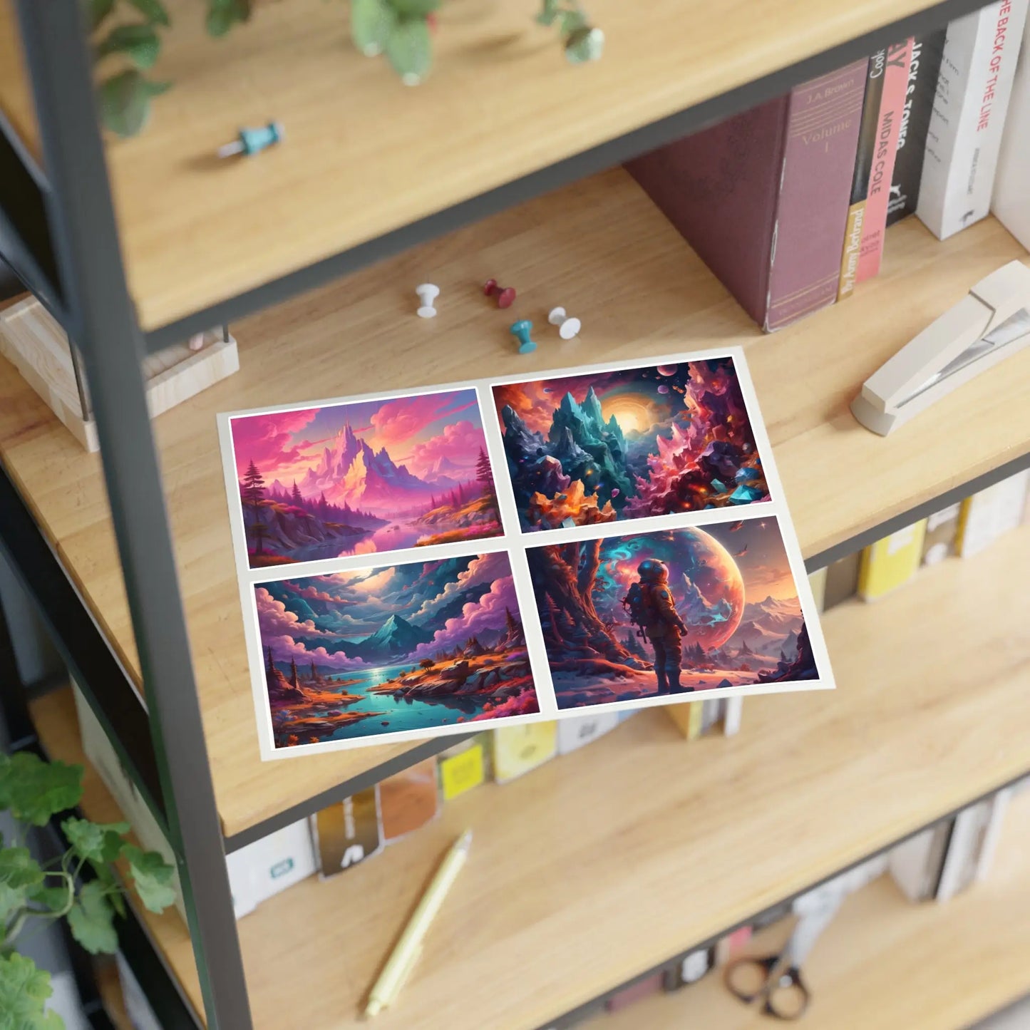 Cosmic Dreamer Sticker Sheets | Space Art Decor Astronaut & Mountain Stickers Planner Accessories Gift for Art Lovers