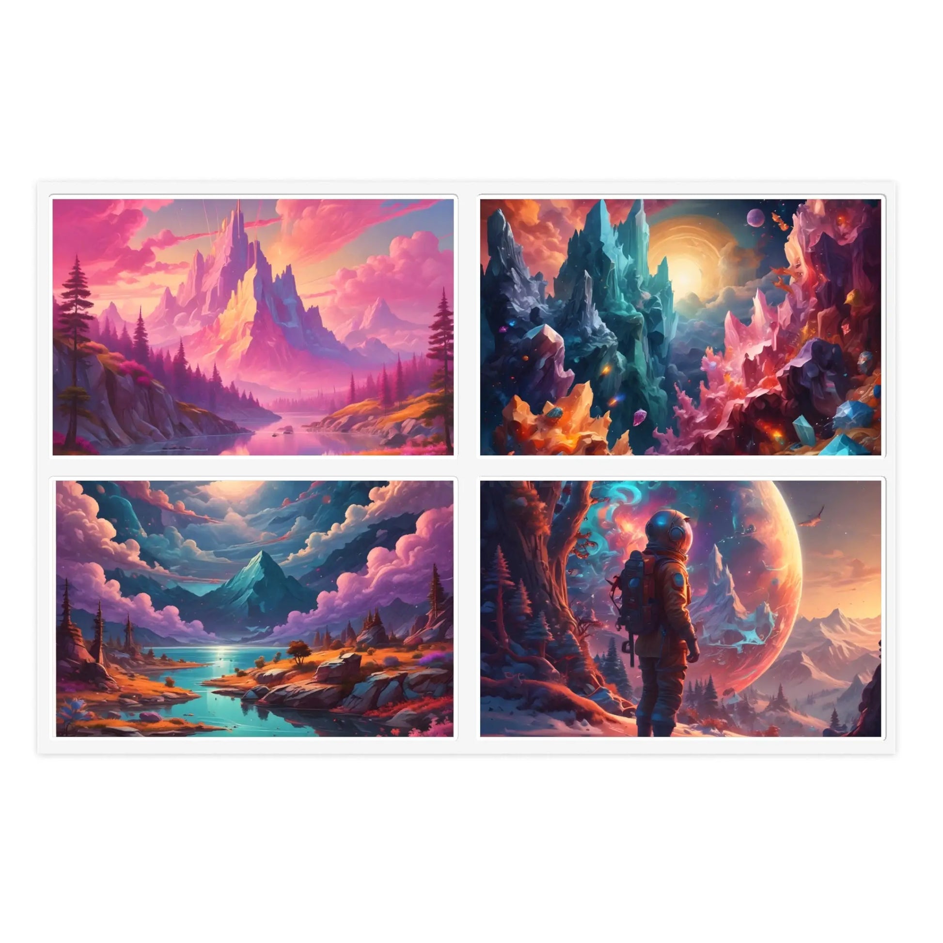 Cosmic Dreamer Sticker Sheets | Space Art Decor Astronaut & Mountain Stickers Planner Accessories Gift for Art Lovers