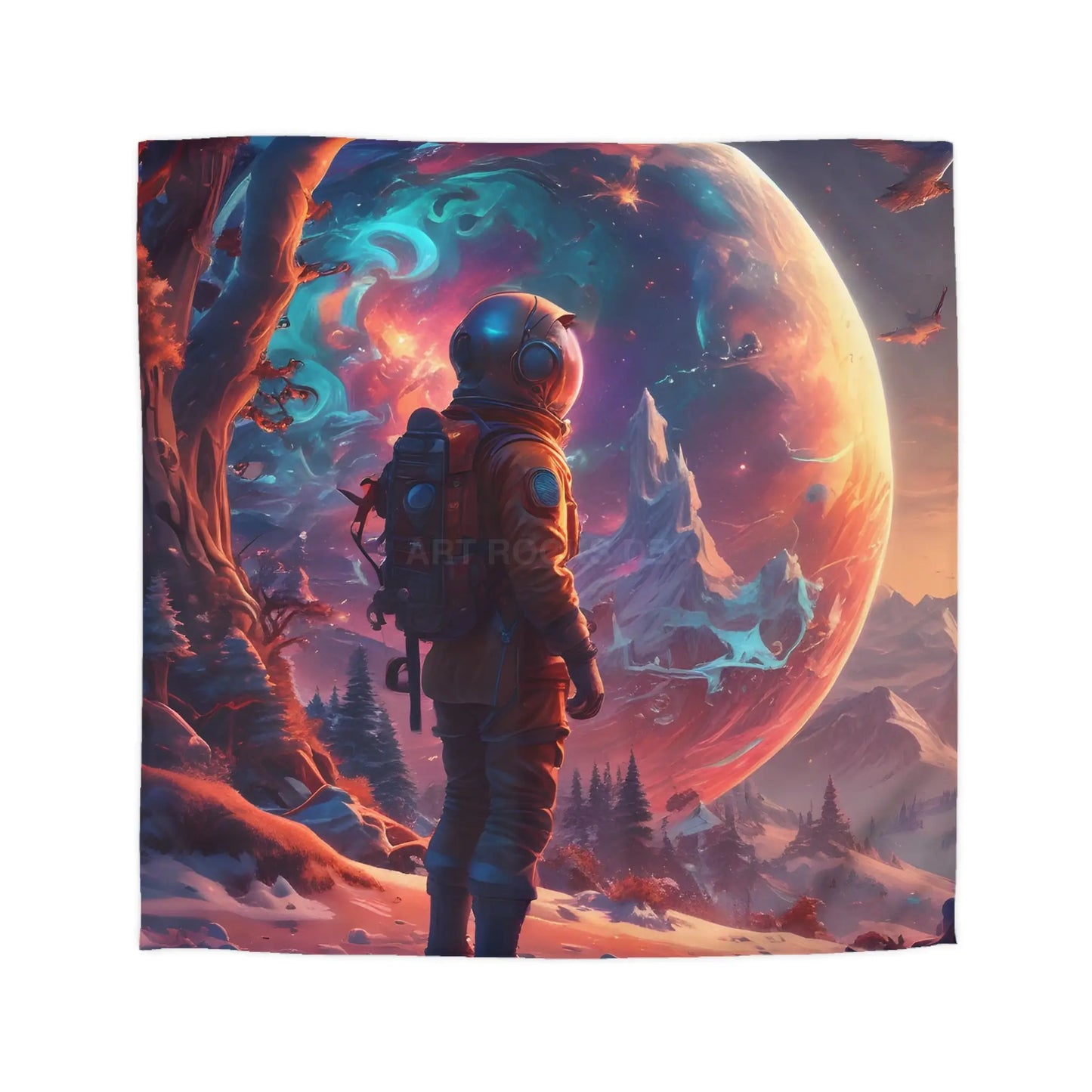 Cosmic Dreams Microfiber Duvet Cover - Space Art Bedroom Decor Astronaut Theme Unique Gift Galaxy Bedding - Queen